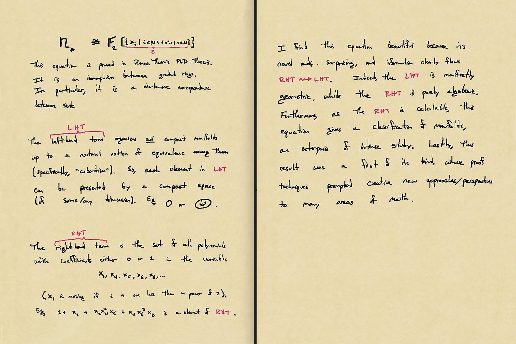 These Are the Most Beautiful Equations in Mathematics 4 Math equation written in black and red on cream paper.